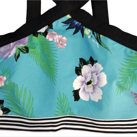 Cacique Teal Tropical Lined No Wire Halter Swim Top Plussize 18 - Picture 3 of 14